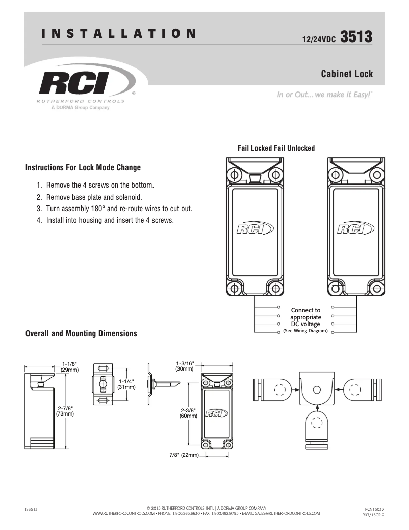 Page n°1 - Manuel utilisateur Dormakaba RCI 3513