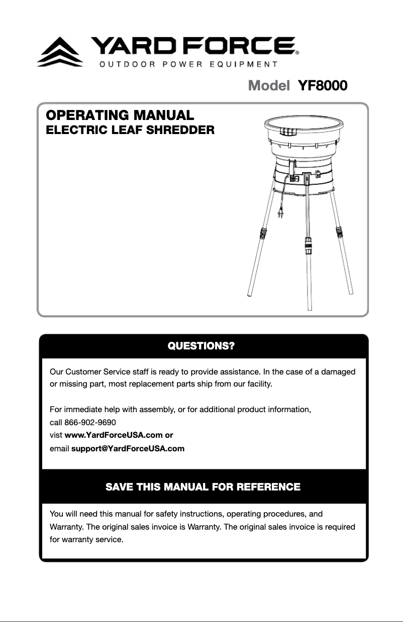 Page n°1 - Manuel utilisateur Yard Force YF8000