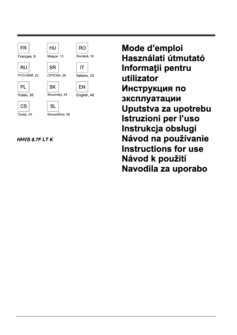 Page 1 of the manual User Manual Hotpoint HHVS 8.7F LT K