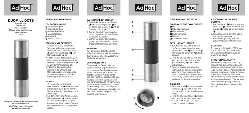 Page 1 de la notice Manuel utilisateur AdHoc Duomill Dots MP94