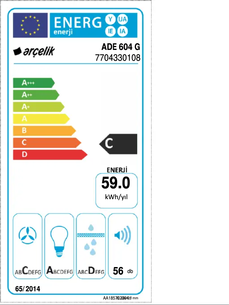 Page n°1 - Label énergétique Arçelik ADE 604 G