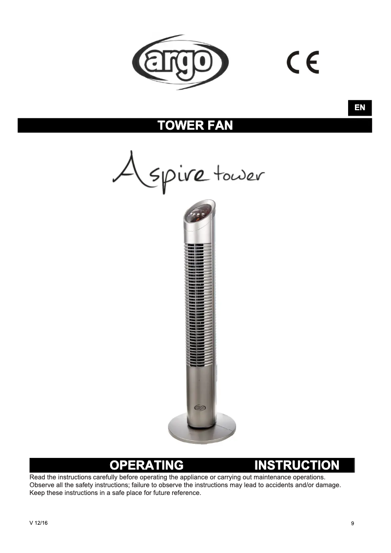 Page n°1 - Manuel utilisateur Argoclima Aspire Tower