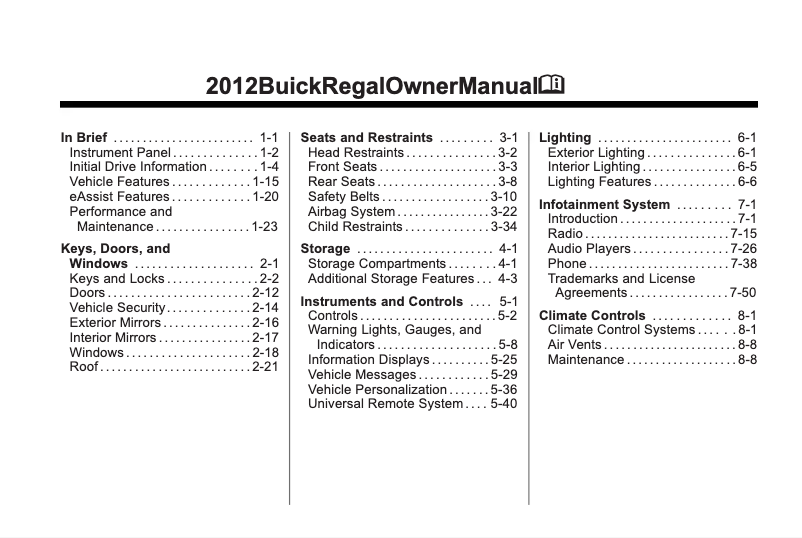 Imagen de la primera página del manual del dispositivo Regal (2012)