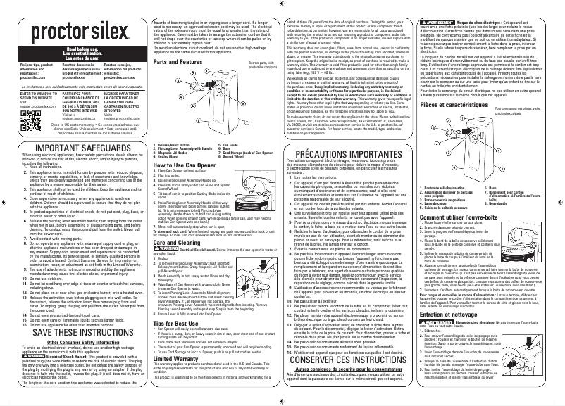 Page 1 of the manual User Manual Proctor Silex 75225