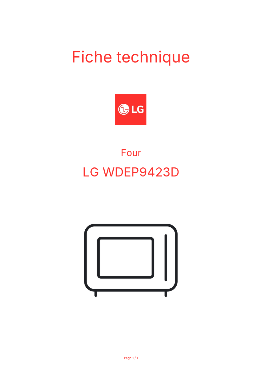 Page n°1 - Fiche technique LG WDEP9423D