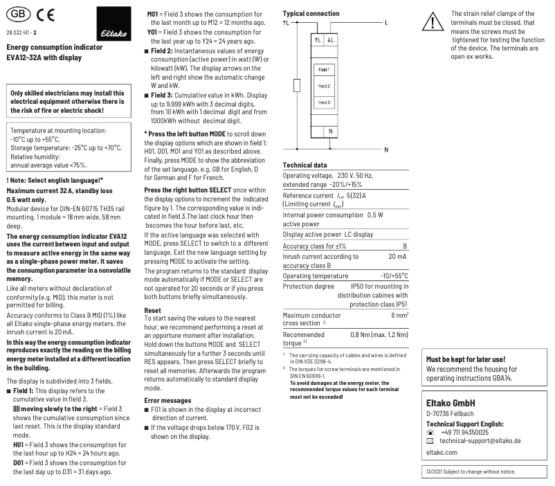 Image de la première page du manuel de l'appareil EVA12-32A