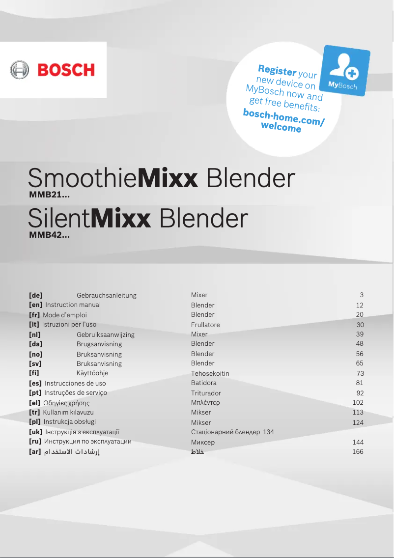 Page 1 de la notice Manuel utilisateur Bosch SilentMixx MMB42G0B