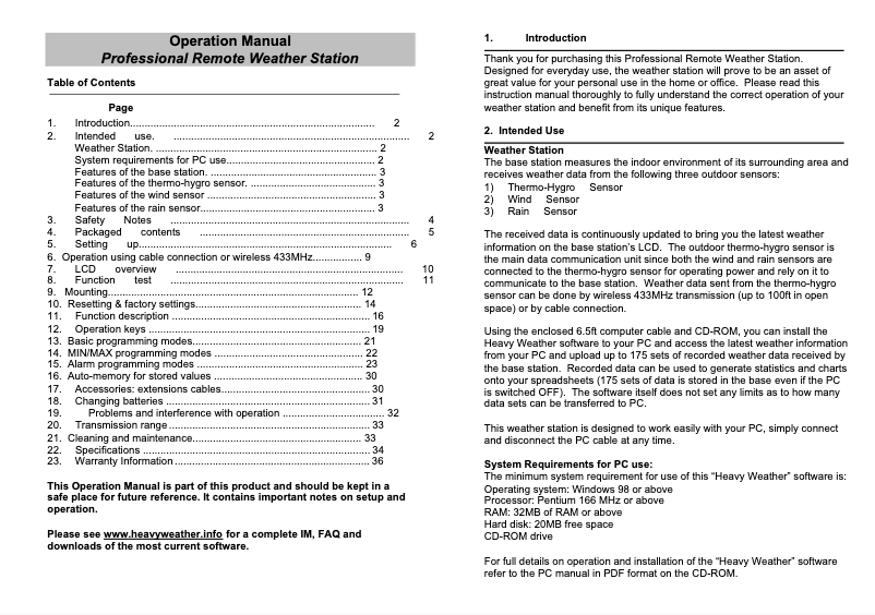 Page n°1 - Manuel utilisateur La Crosse Technology WS-2315AL