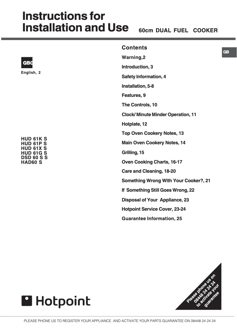 Page 1 de la notice Manuel utilisateur Hotpoint HUD61KS