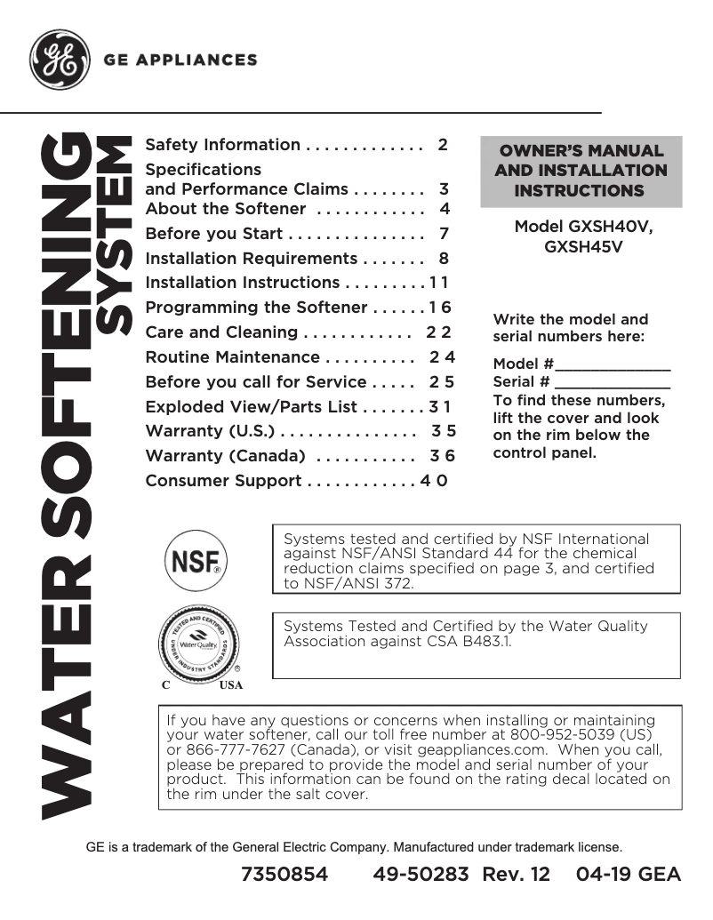 Image de la première page du manuel de l'appareil GXSH40V