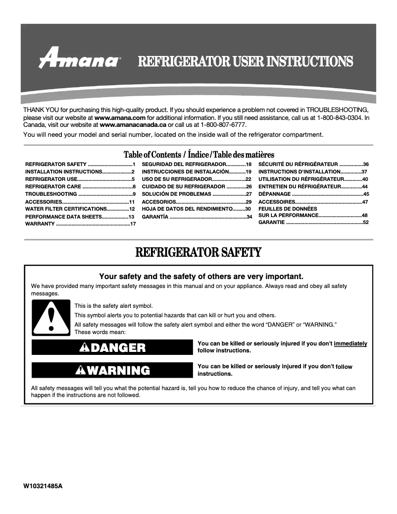 Page 1 de la notice Manuel utilisateur Amana ASD2522WRD