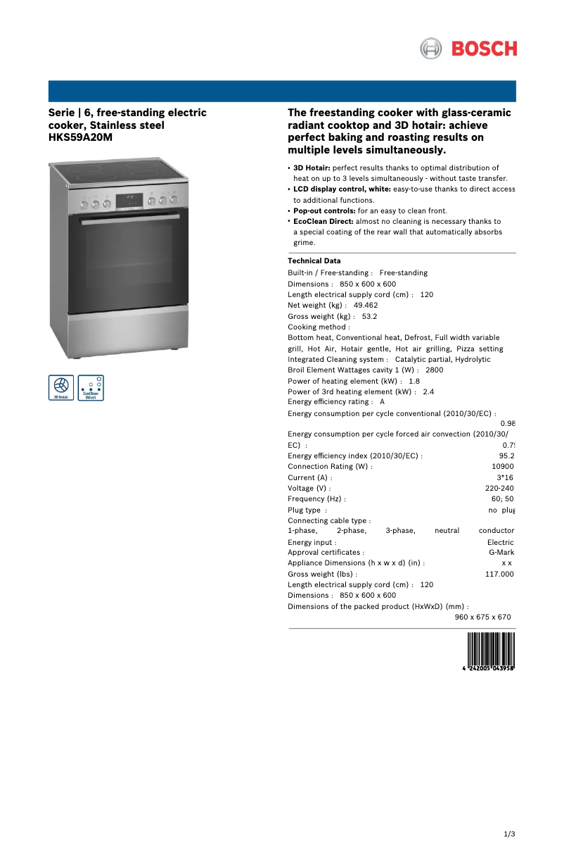 Image de la première page du manuel de l'appareil HKS59A20M