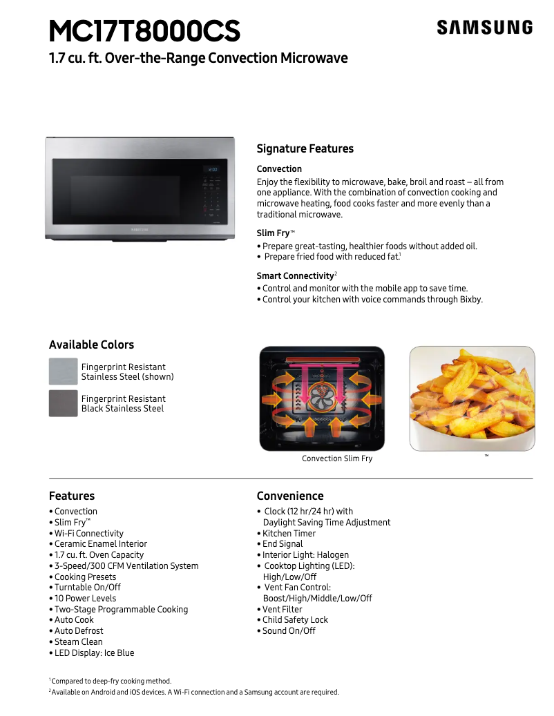 Page 1 de la notice Fiche technique Samsung MC17J8000CS/AA