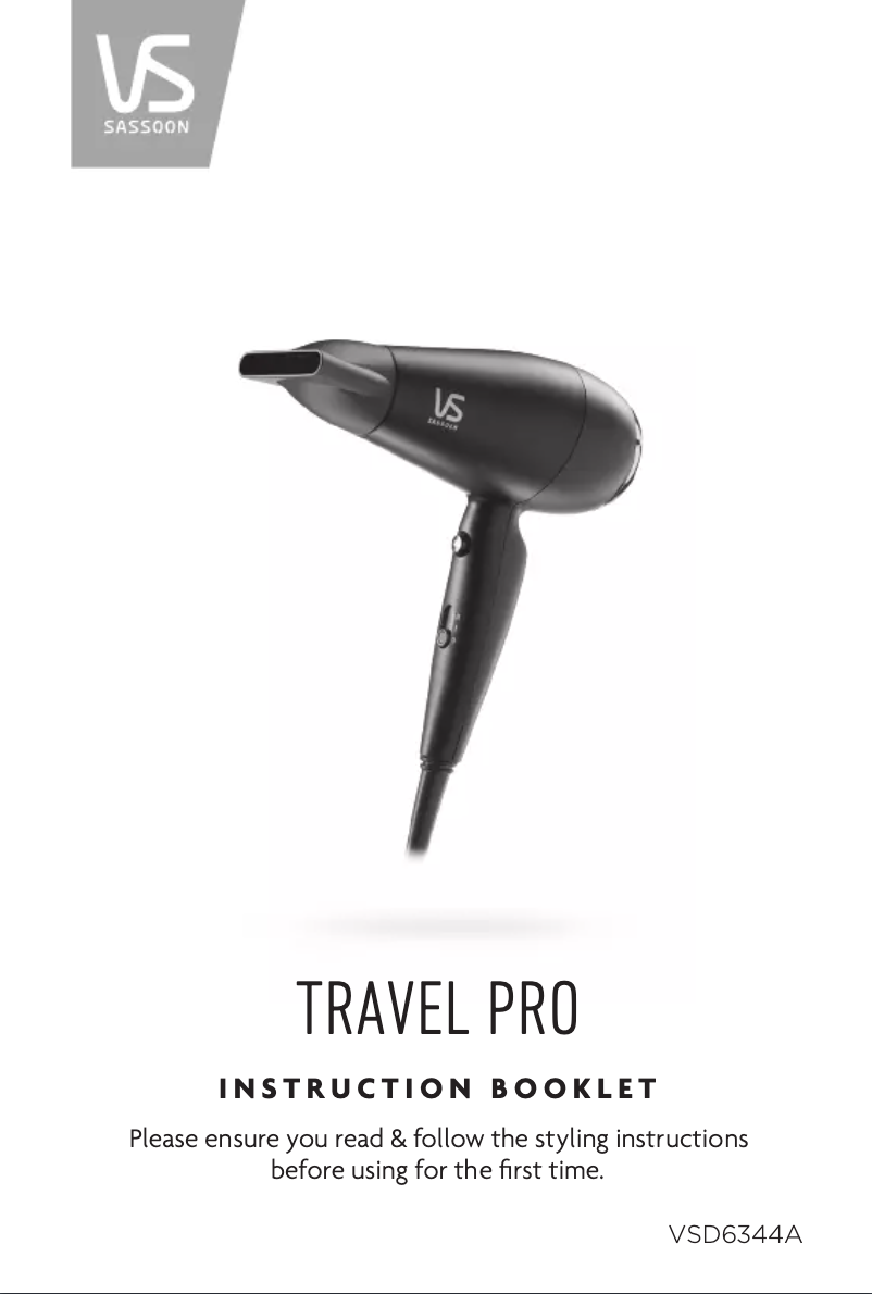 Página 1 del manual Manual de usuario VS Sassoon Travel Pro VSD6344A