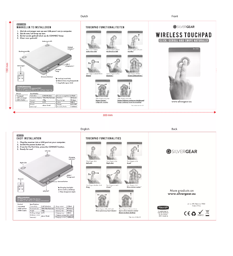Page 1 de la notice Manuel utilisateur Silvergear Wireless Touchpad