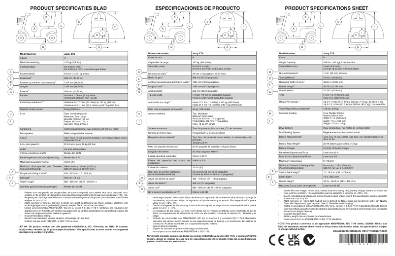 Page 1 de la notice Fiche technique Pride Zero Turn 8