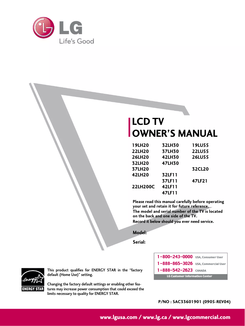 Page n°1 - Manuel utilisateur LG 42LH20