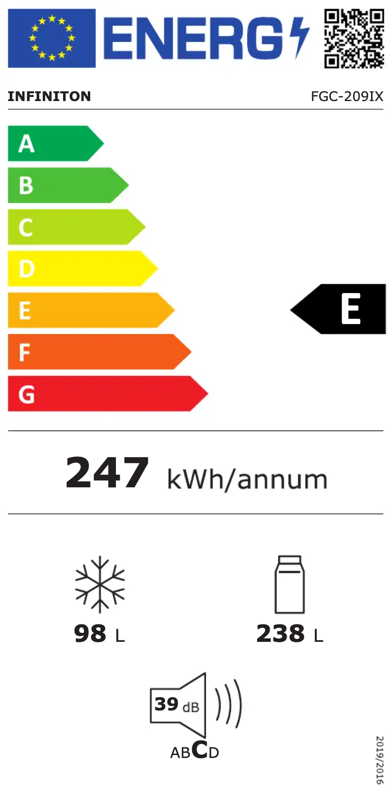 Page n°1 - Label énergétique Infiniton FGC-209IX