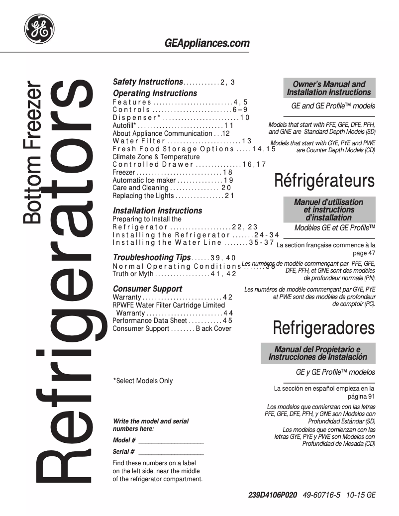 Page 1 de la notice Manuel d'utilisation et d'entretien Adora DFE28JGHBB