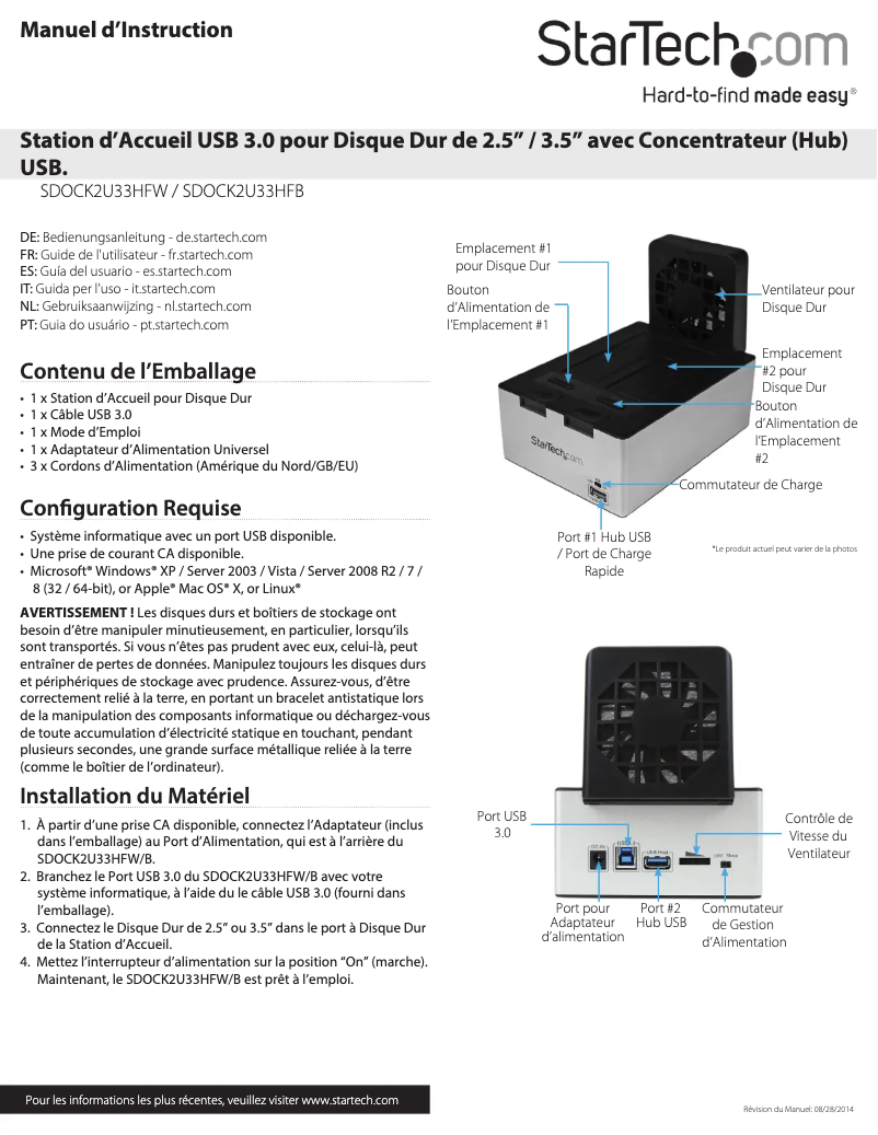 Page 1 de la notice Manuel utilisateur StarTech.com SDOCK2U33HFW