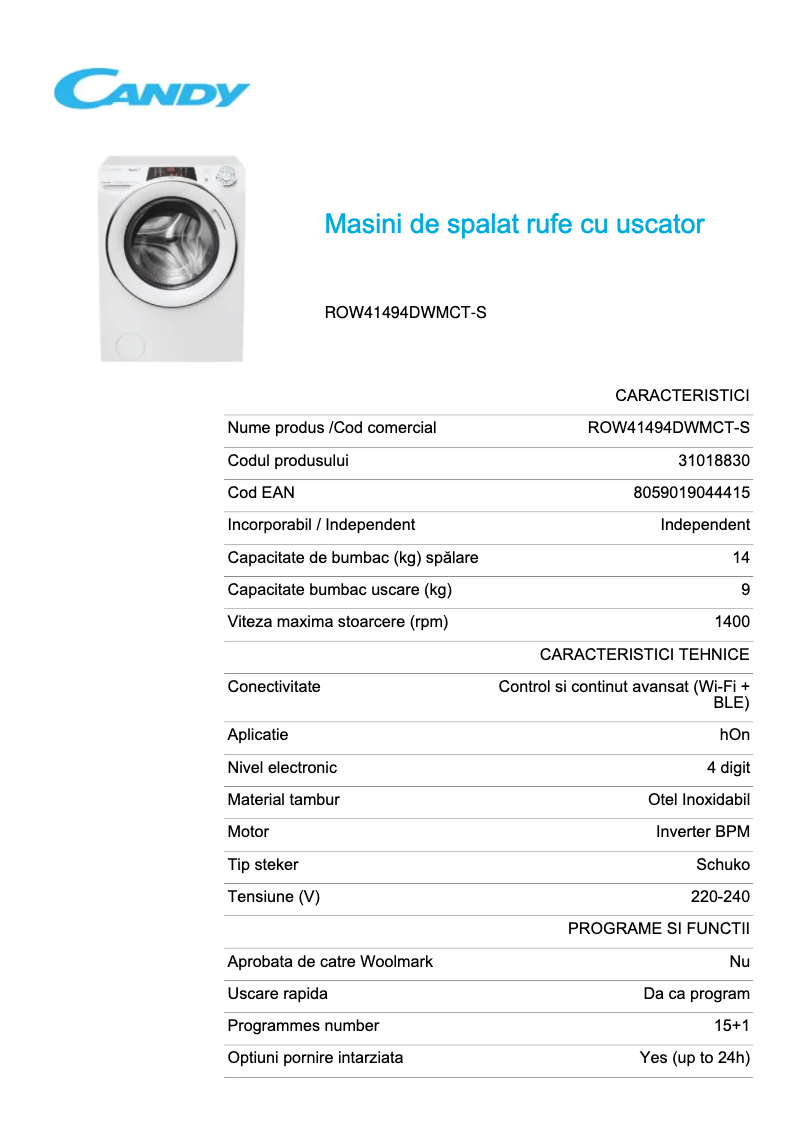Image de la première page du manuel de l'appareil ROW41494DWMCT-S