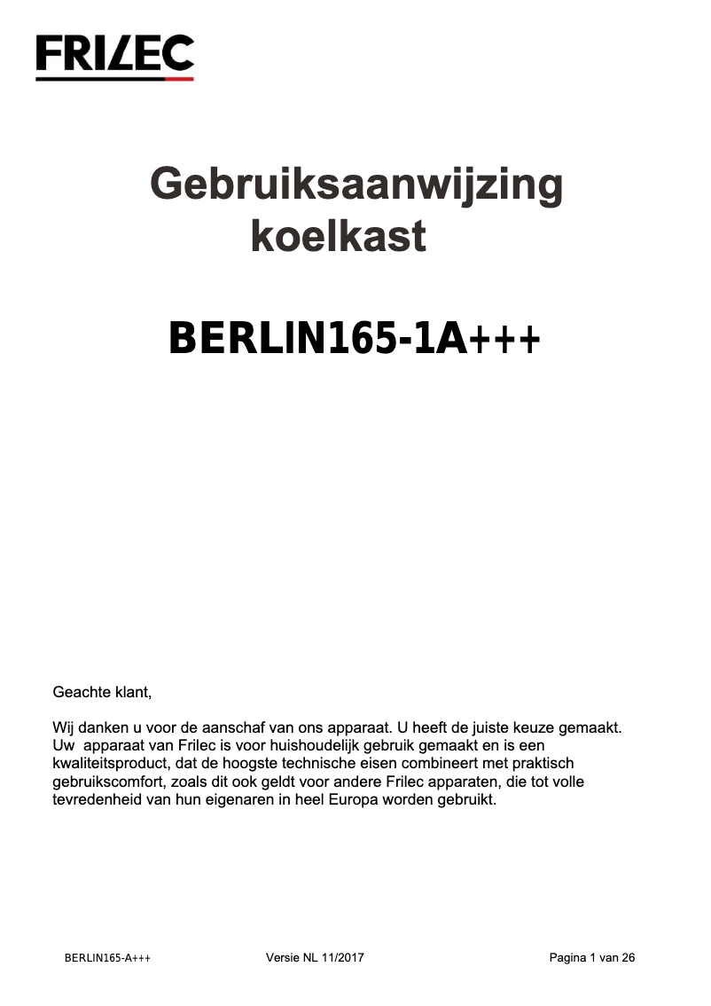 Image de la première page du manuel de l'appareil BERLIN165-1A+++