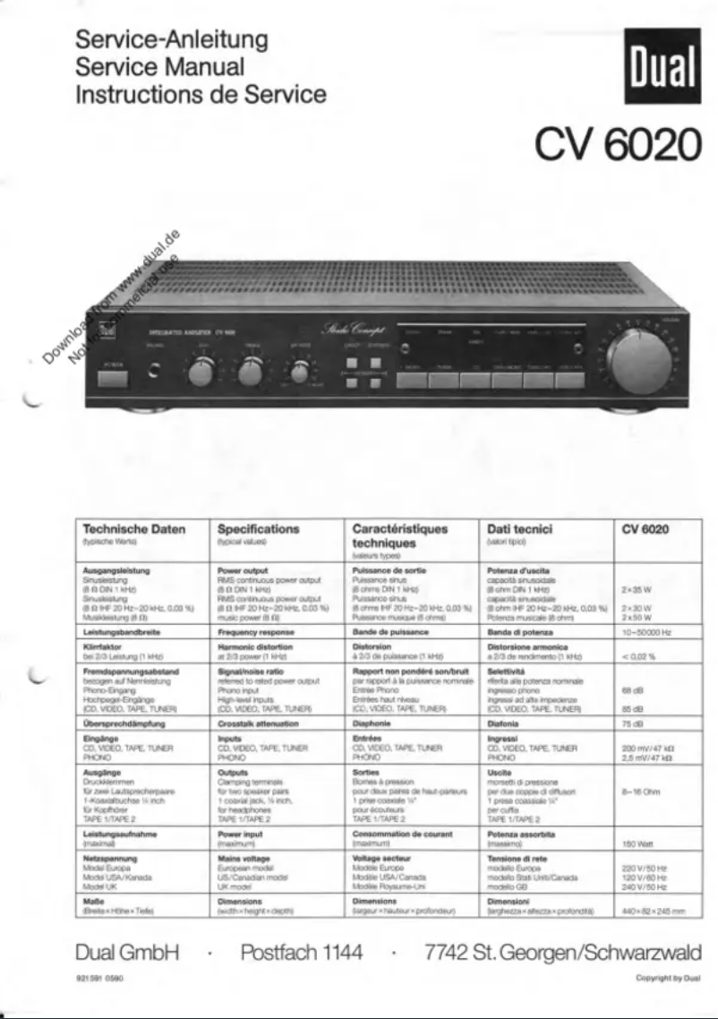Page 1 de la notice Manuel utilisateur Dual CV 6020