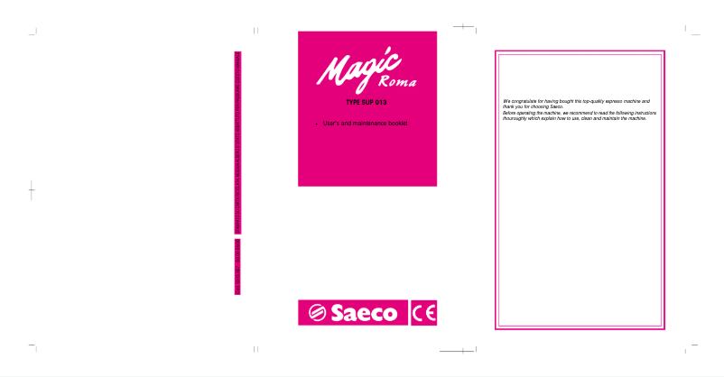 Page n°1 - Manuel utilisateur Philips Saeco Magic Roma