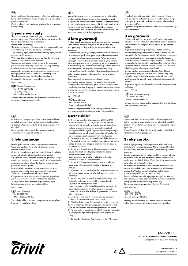 Page n°1 - Manuel utilisateur Crivit IAN 270553