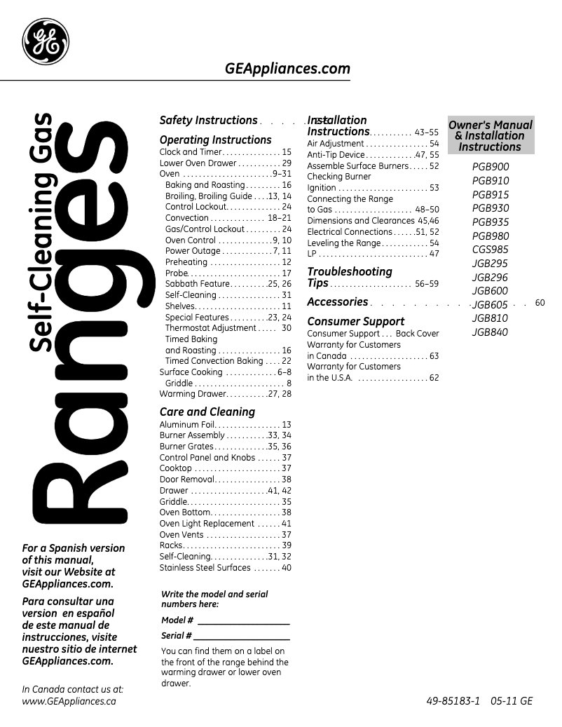 Page 1 de la notice Manuel utilisateur Adora JGB605EEDES