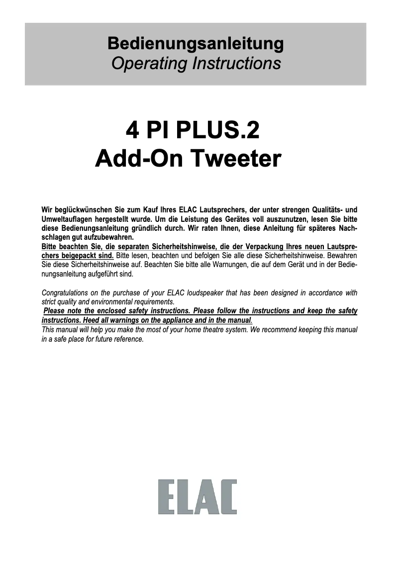 Page n°1 - Manuel utilisateur ELAC 4 Pi PLUS.2