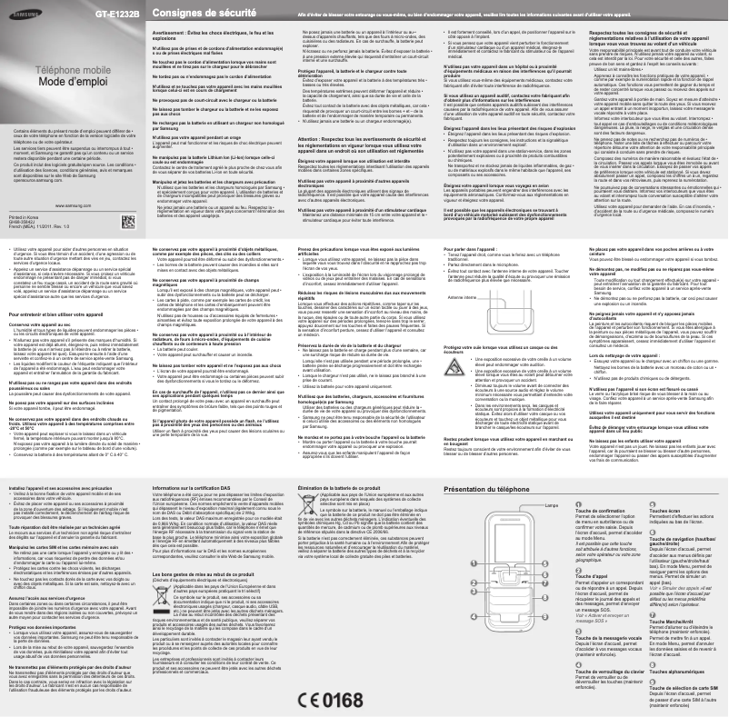 Page 1 de la notice Manuel utilisateur Samsung GT-E1232B