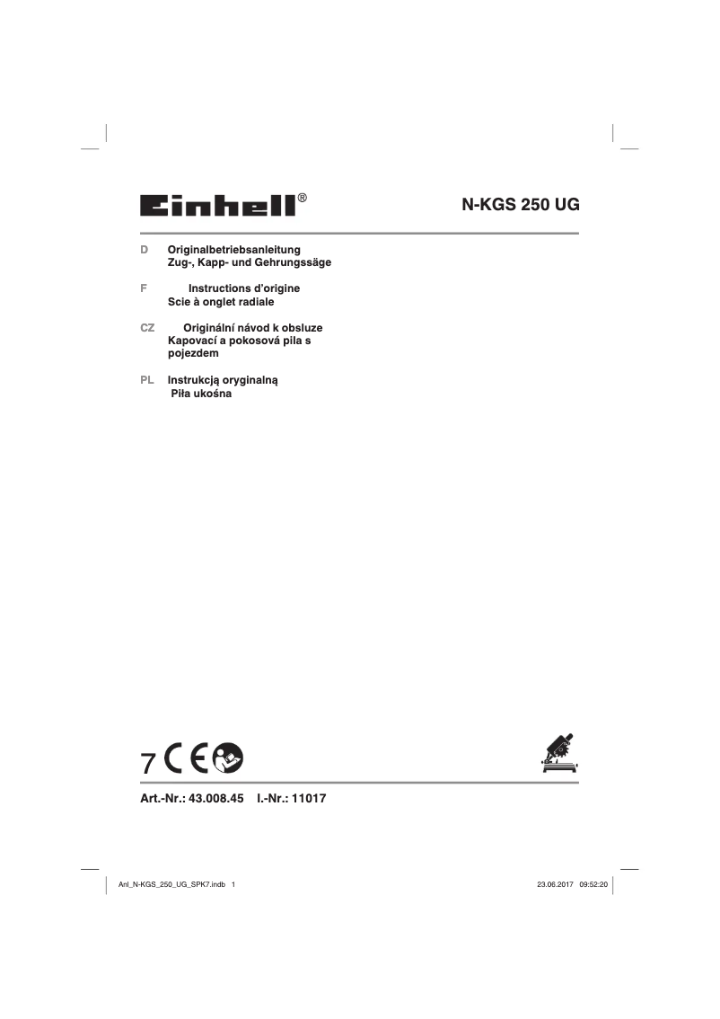 Page 1 de la notice Manuel utilisateur Einhell N-KGS 250 UG