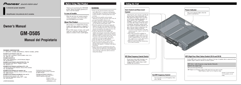 Page n°1 - Manuel utilisateur Pioneer GM-D505