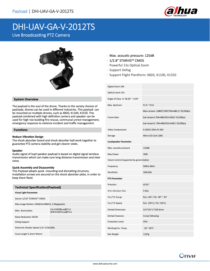 Page 1 of the manual Technical Sheet Dahua Technology UAV-GA-V-2012TS
