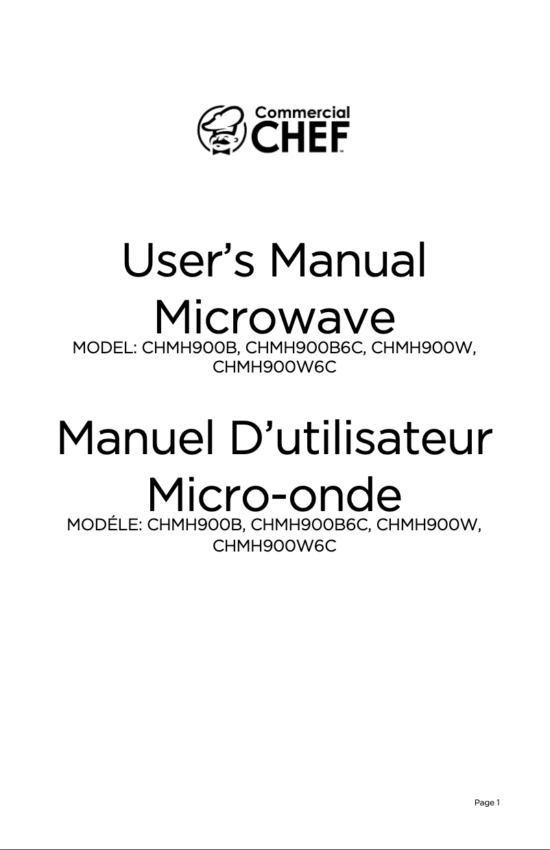 Page 1 de la notice Manuel utilisateur Commercial Chef CHMH900B6C