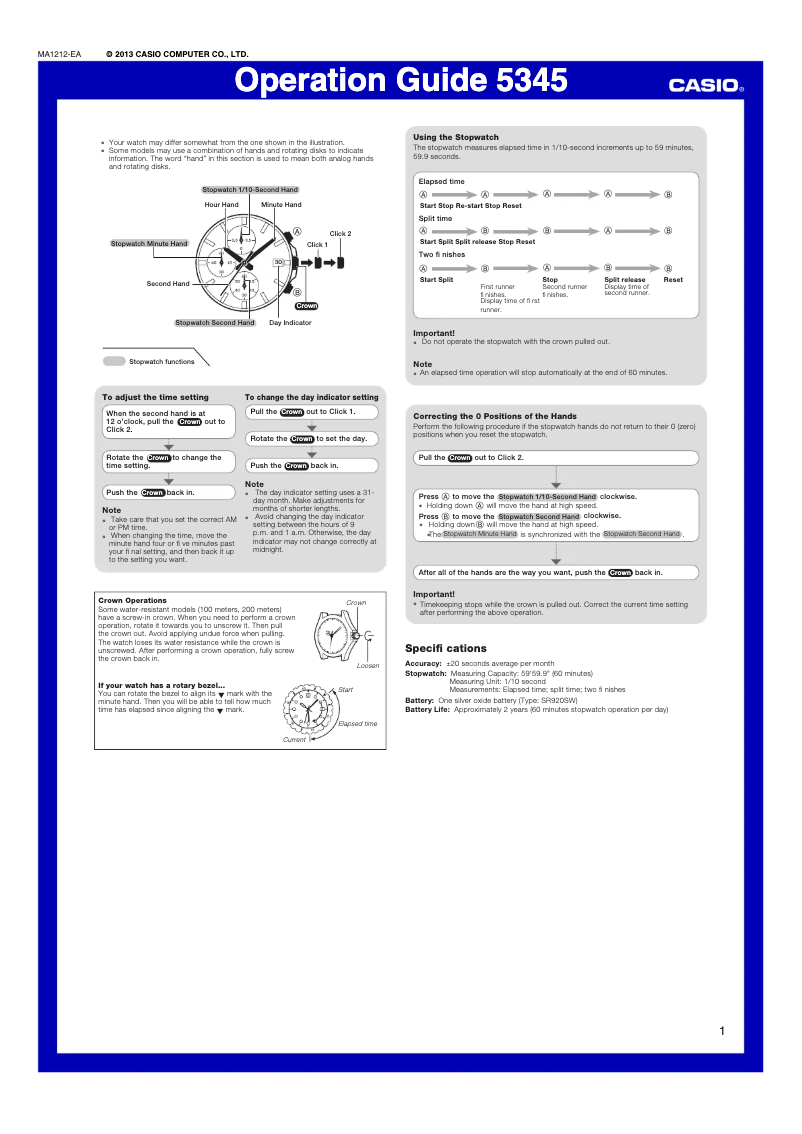 Page 1 de la notice Manuel utilisateur Casio Edifice EFR-568D-1AVUEF