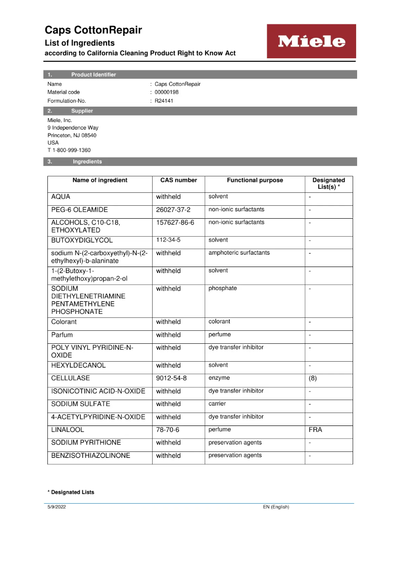 Page 1 de la notice Manuel utilisateur Miele WA CCR 0302 L
