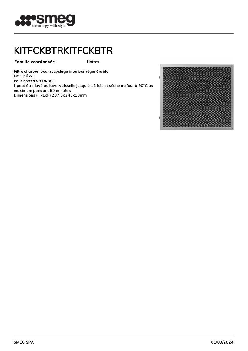 Página 1 del manual Ficha técnica Smeg KITFCKBTR