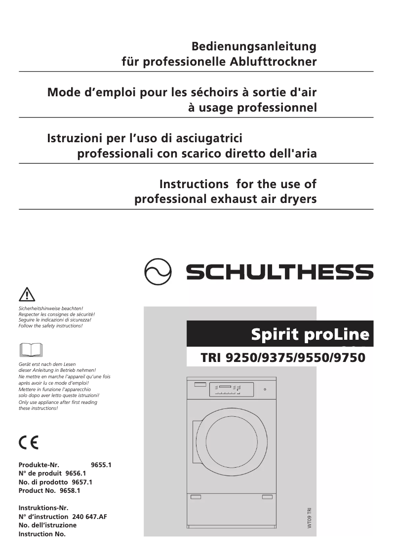 Image de la première page du manuel de l'appareil Spirit proLine TRI 9550