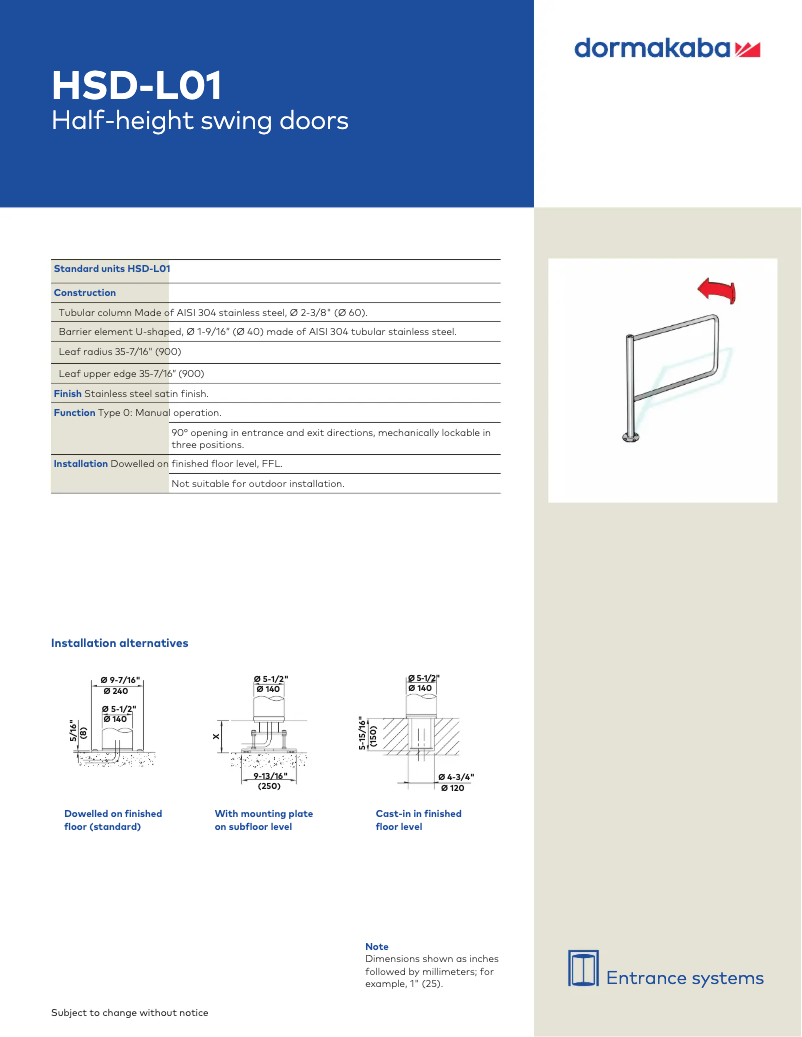 Page n°1 - Manuel utilisateur Dormakaba HSD-L01