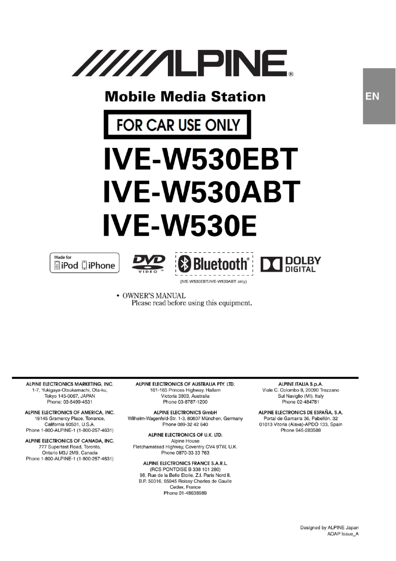 Página 1 del manual Manual de usuario Alpine IVE-W530EBT