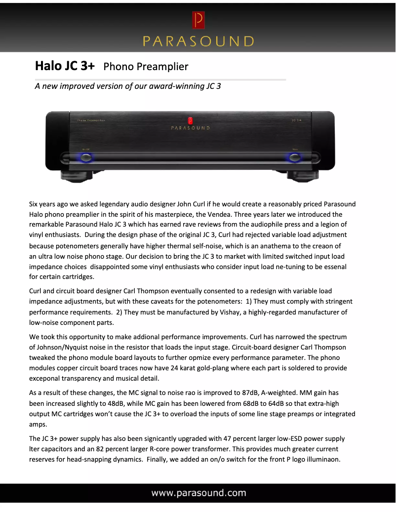 Page n°1 - Fiche technique Parasound Halo JC 3+