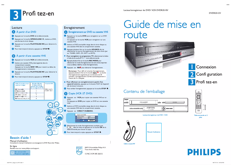 Page 1 de la notice Guide de démarrage rapide Philips DVDR3510V