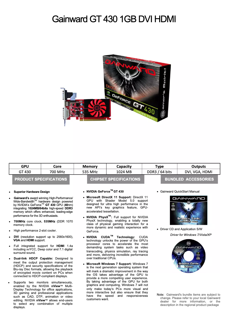 Page n°1 - Manuel utilisateur Gainward GeForce GT430