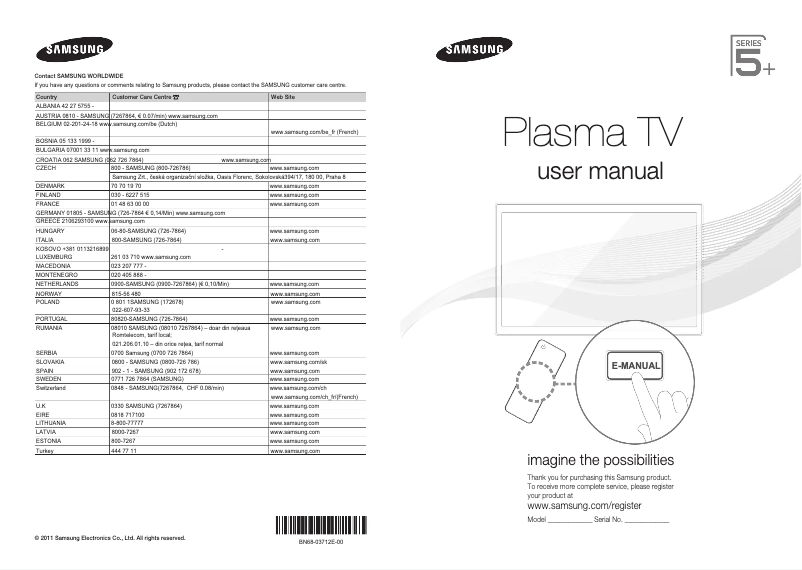 Page 1 de la notice Manuel utilisateur Samsung PS59D535A5W