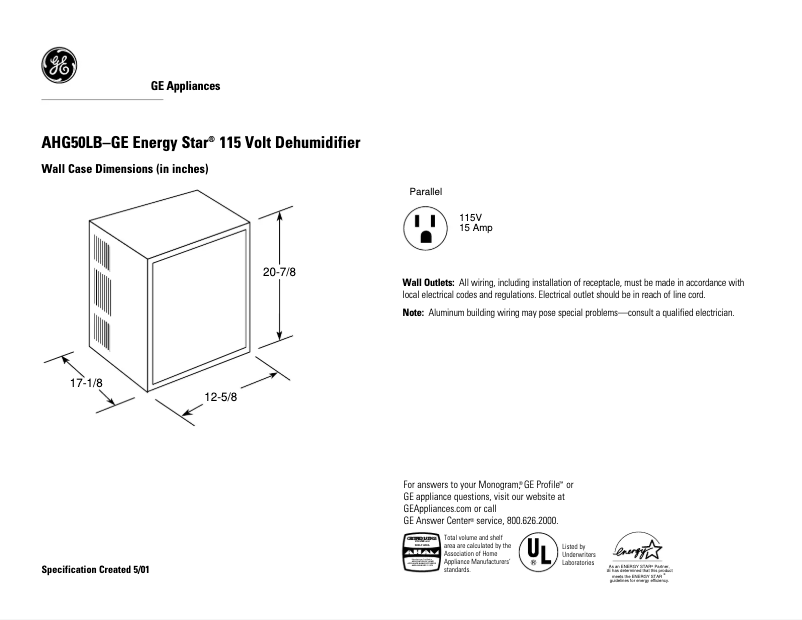 First page image of the manual for AHG50LC