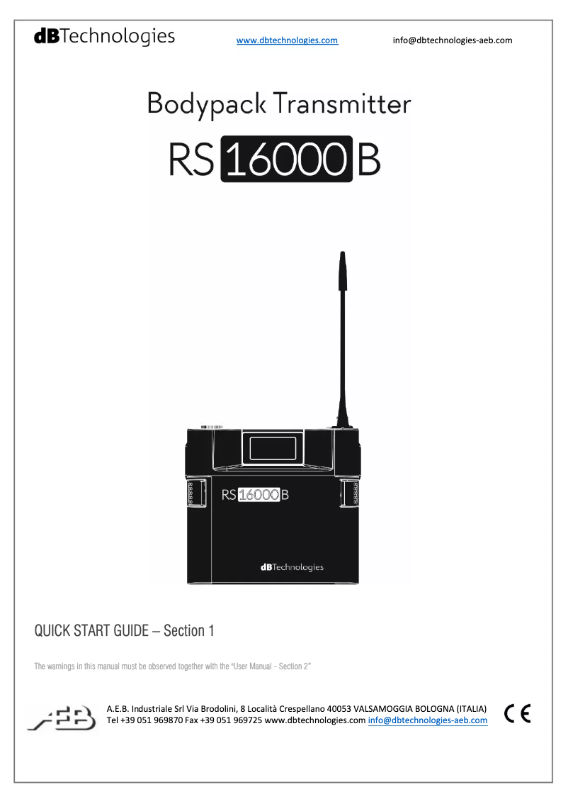 Page n°1 - Manuel utilisateur DB Technologies RS16000 B