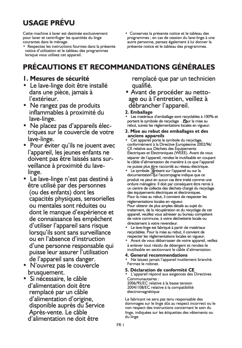 Page n°1 - Manuel utilisateur Whirlpool AWE 7210 GG