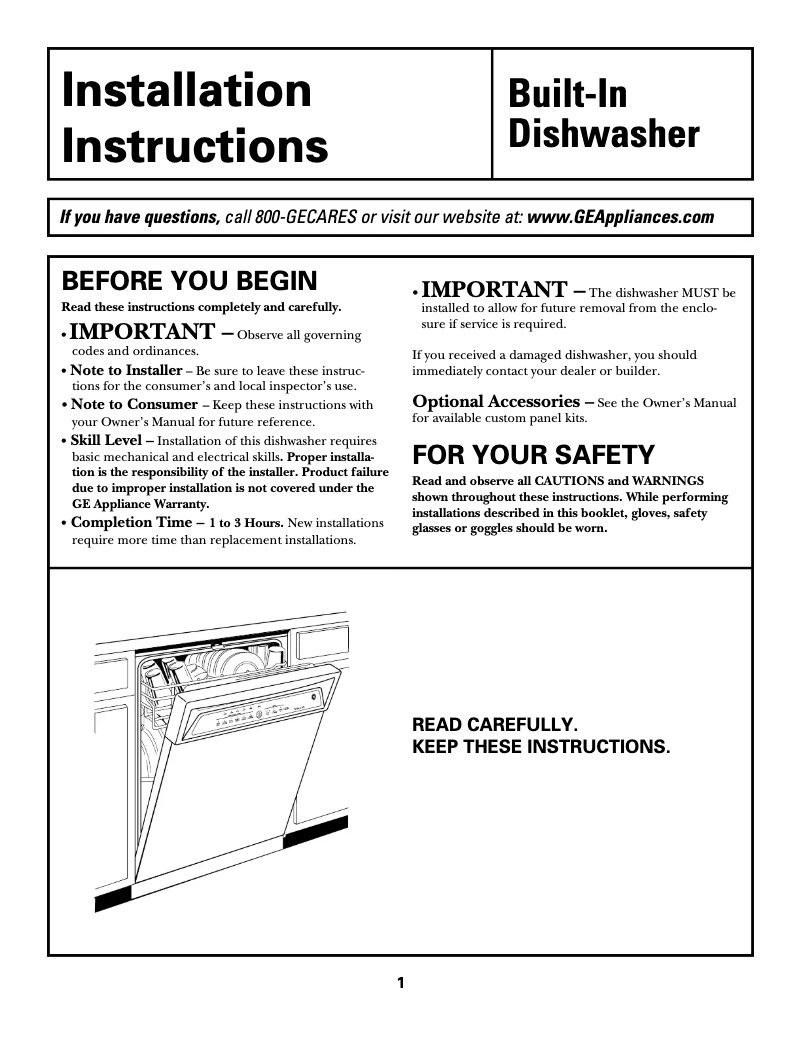 Page 1 de la notice Guide d'installation GE PDW7300GWW